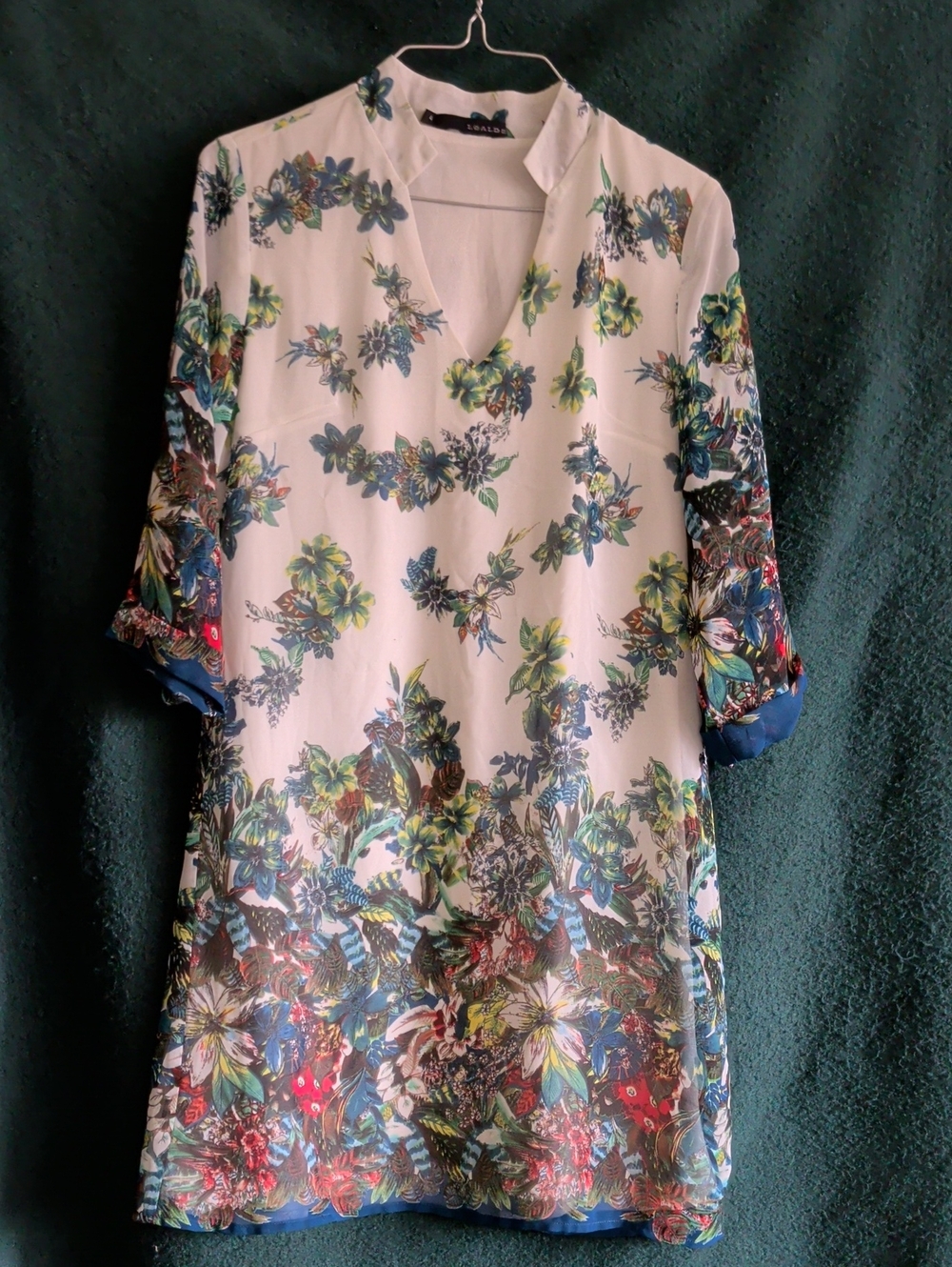 Floral V-Neck White Mini Dress with Multicolor Print